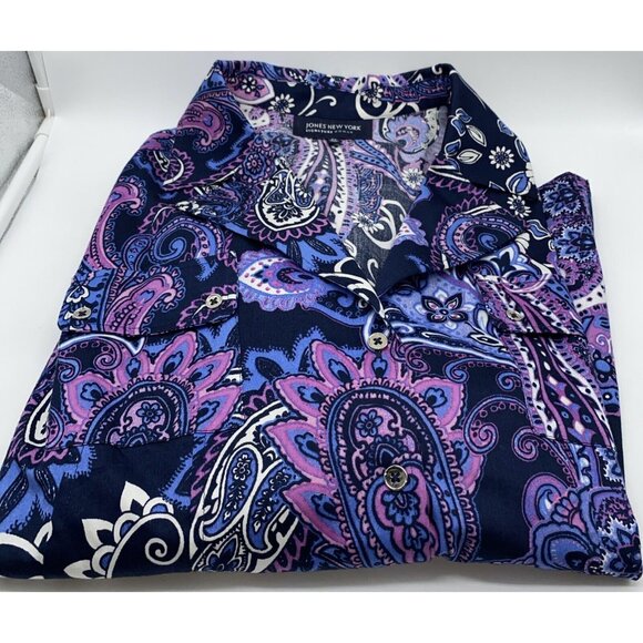 Jones New York Signature Women Navy Purple Paisley Blouse Top Plus Size 2X - Picture 9 of 13